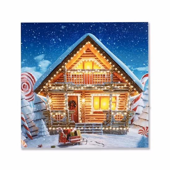 LEDライト付きハウス冬景色クリスマスキャンバスウォールアート装飾装飾用
